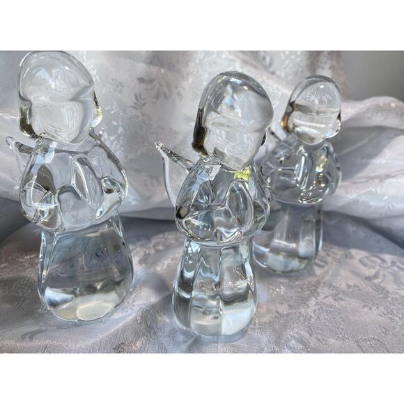 Vintage Clear Glass Crystal Angels Praying Hands Set of 3 Made in Taiwan 4 Inch - Picture 2 of 10